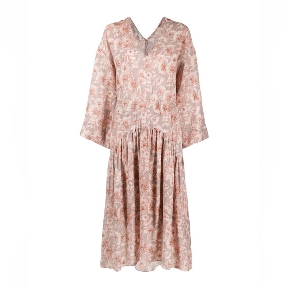 Vince Floral Long Sleeve Dress in Pink and Cream